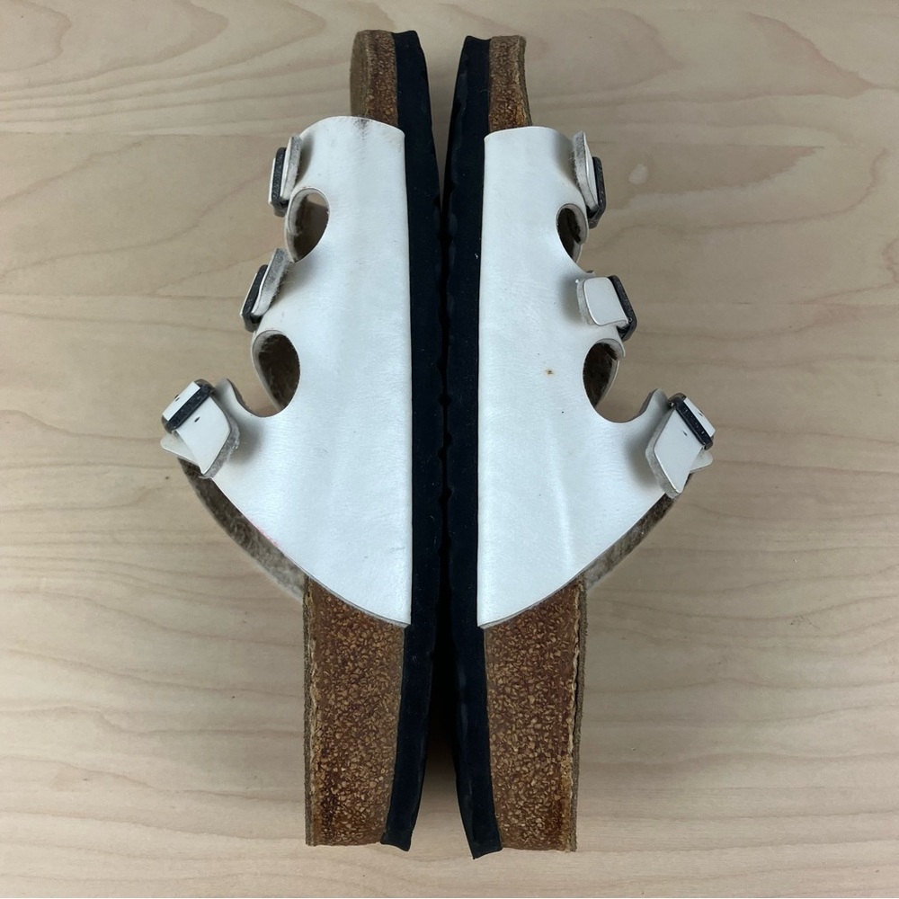 Birkenstock Women’s Size 39 / 8.0 Florida White Leather 3 Strap Cork Sandals - Picture 5 of 15